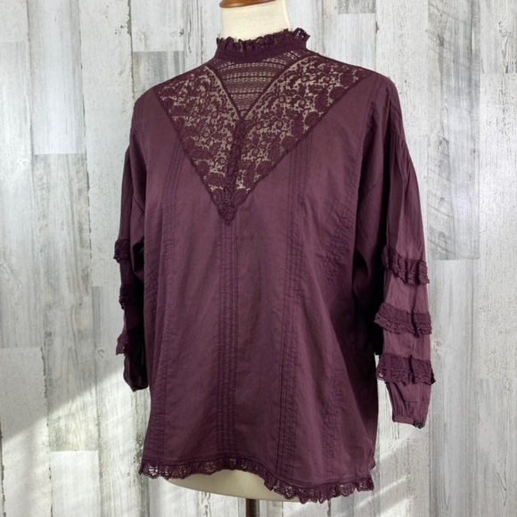 Frye Apparel Diya Pintuck Lace Blouse, S - Picture 3 of 7